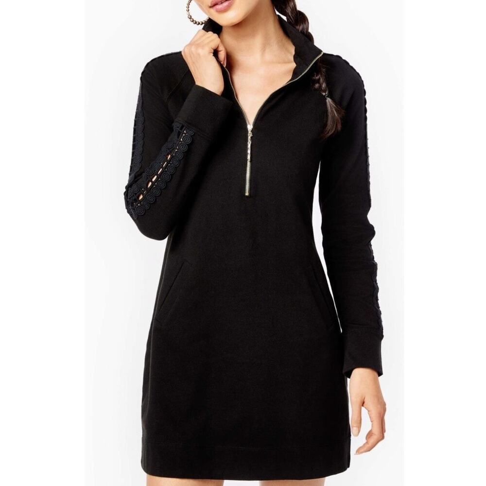 Lilly Pulitzer Skipper Popover Lace Trim Mini Dress Black Size Small